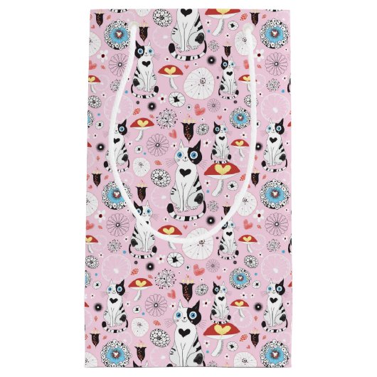 Muster der Katzen und der Blumen Kleine Geschenktüte (Vorderseite)