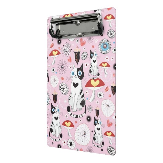 Muster der Katzen und der Blumen Mini Klemmbrett (Gewinkelt2)