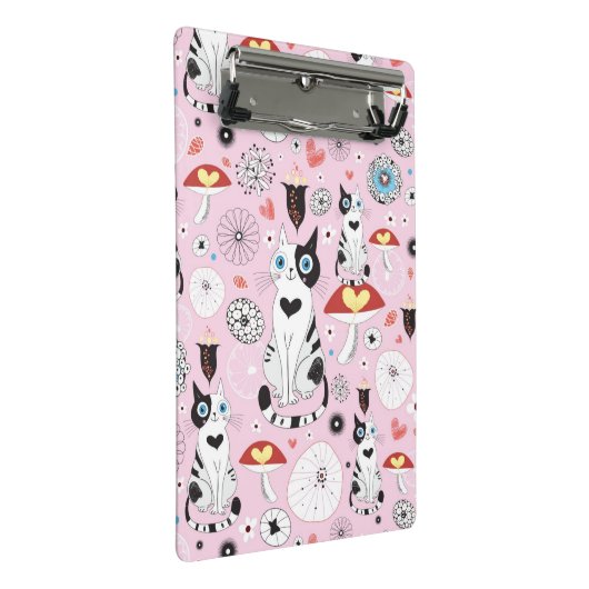 Muster der Katzen und der Blumen Mini Klemmbrett (Schrägansicht)