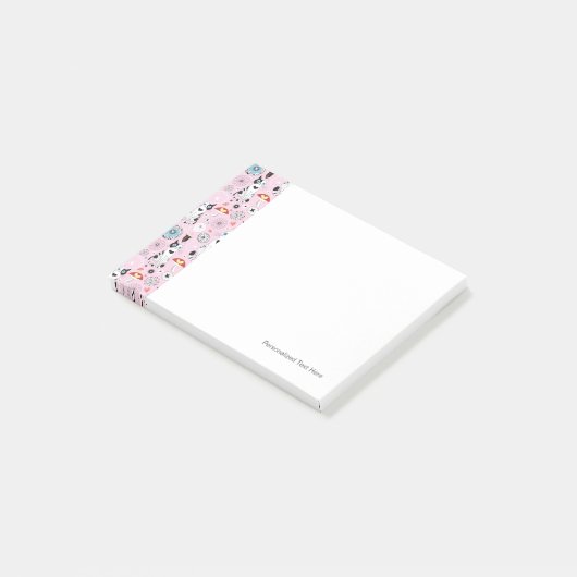 Muster der Katzen und der Blumen Post-it Klebezettel (angewinkelt)