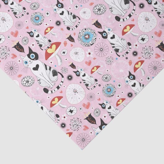 Muster der Katzen und der Blumen Seidenpapier (Ausschnitt)