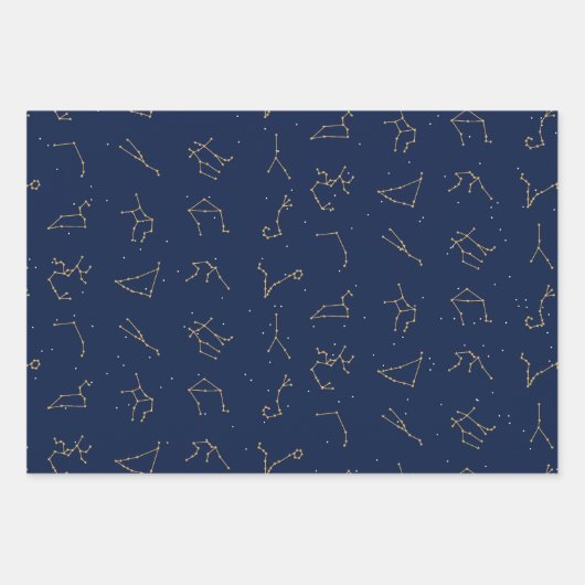 Muster der Konstellationen für Gold und Navy Geschenkpapier Set (Vorderseite 3)