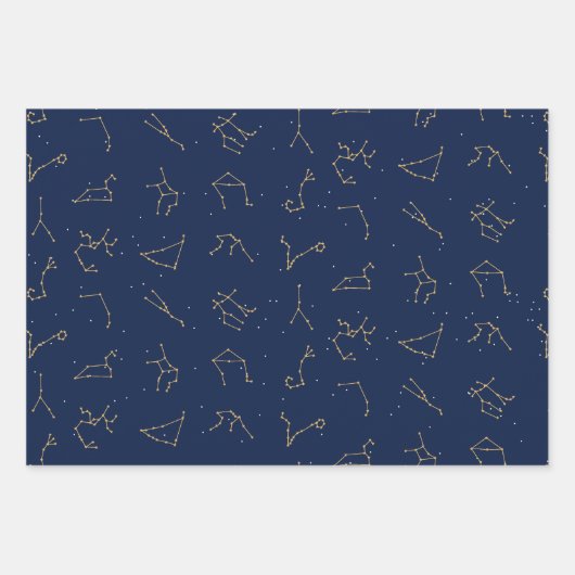 Muster der Konstellationen für Gold und Navy Geschenkpapier Set (Vorderseite 2)