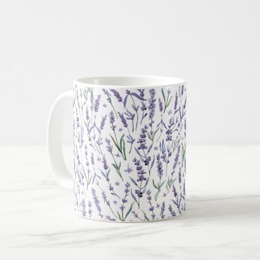 Muster der Lavendel-Blume mit Monogramm Kaffeetasse (Vorderseite Links)