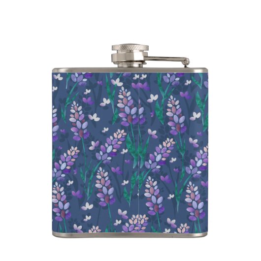 Muster der Lavendelfelder im Lila Flachmann (Rückseite)