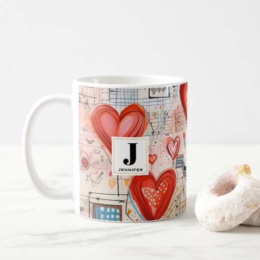 Muster der Liebe für rote Herzen Kaffeetasse (Mit Donut)