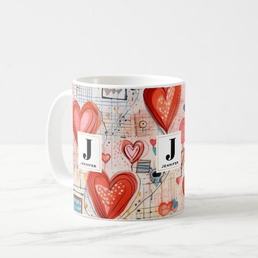 Muster der Liebe für rote Herzen Kaffeetasse (Vorderseite Links)