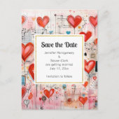 Muster der Liebe mit rotem Herzen Save the Date Einladungspostkarte (Vorderseite)