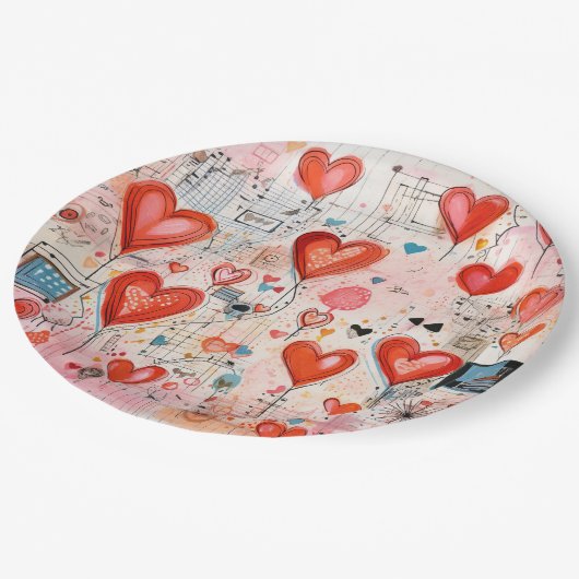 Muster der Liebe Pappteller (Schrägansicht)