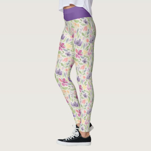 Muster der Lila rosa bläsernen Blume Leggings (Links)