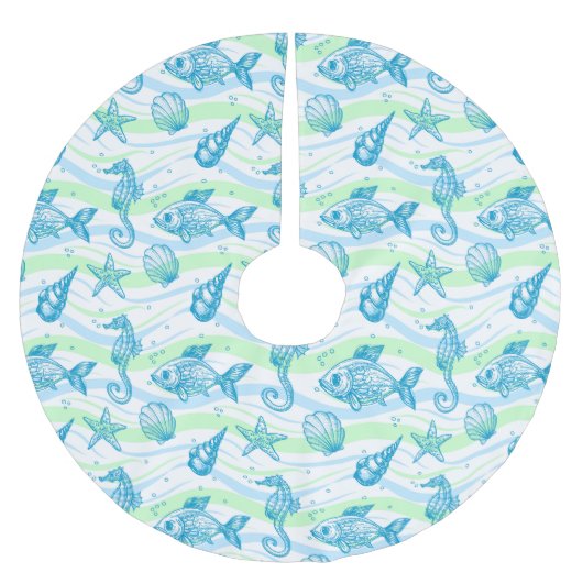 Muster der Meeresskizze Polyester Weihnachtsbaumdecke (Vorderseite)