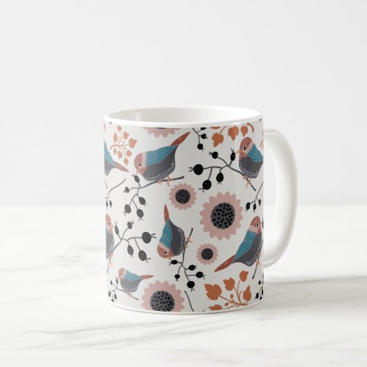 Muster der Muster "Chickadee Bird and Berry Floral Kaffeetasse (VorderseiteRechts)