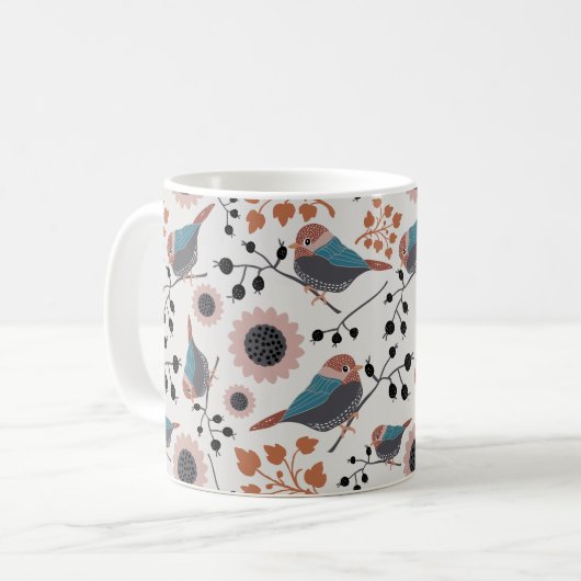 Muster der Muster "Chickadee Bird and Berry Floral Kaffeetasse (Vorderseite Links)
