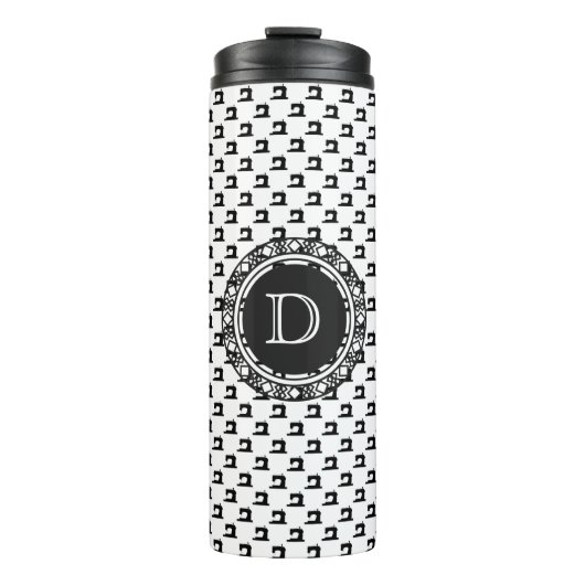 Muster der Nähmaschine mit Monogramm ・ Handwerk Thermosbecher (Vorderseite)