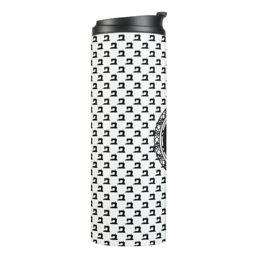 Muster der Nähmaschine mit Monogramm ・ Handwerk Thermosbecher (Nach links gedreht)