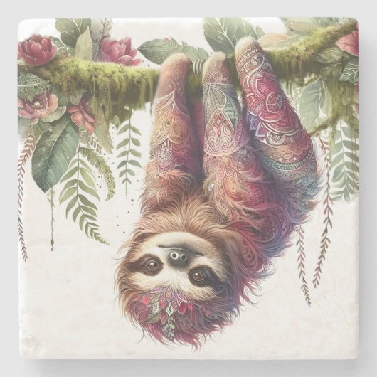 Muster der Natur - Jungle Sloth Steinuntersetzer (Vorderseite)