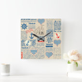 Muster der Nautischen Zeitung Quadratische Wanduhr (Zuhause)