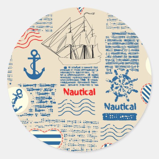 Muster der Nautischen Zeitung Runder Aufkleber (Vorderseite)