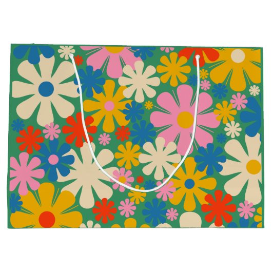 Muster der Niedlichen und farbenfrohen Retro-Blume Große Geschenktüte (Rückseite)