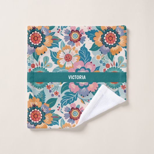 Muster der östlichen Retro-Floral Badhandtuch Set (Waschlappen)