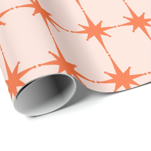 Muster der Retro-50er-Sternexplosion in Orange Geschenkpapier (Rolleneckpunkt)