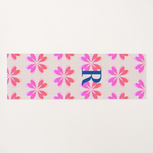 Muster der Retro-Blume für Monogramm, rosa Beige Yogamatte (Rückseite (Horizontal))