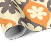 Muster der Retro-Blume in Orange, Braun und Creme Geschenkpapier (Rolleneckpunkt)