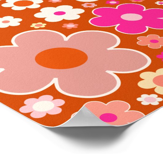 Muster der Retro-Blume in orangefarbenem Pfirsichf Poster (Ecke)