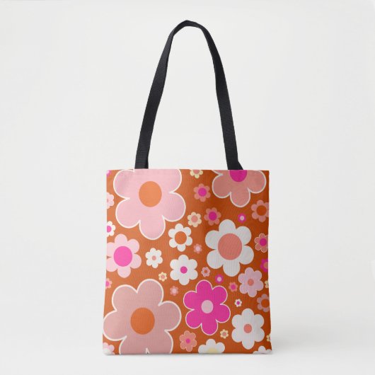 Muster der Retro-Blume in orangefarbenem Pfirsichf Tasche (Vorderseite)