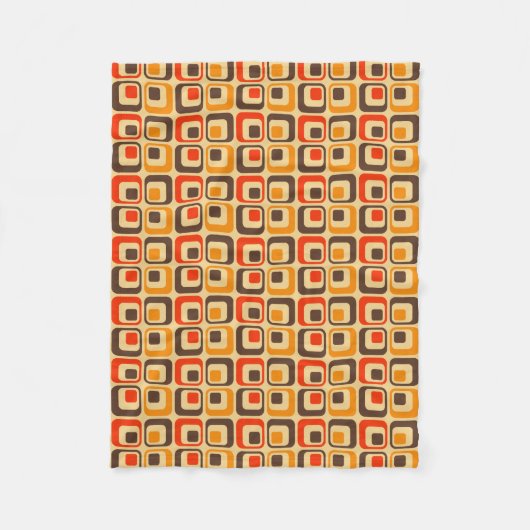 Muster der Retro-Quadrate - rot, braun und orange Fleecedecke (Vorderseite)