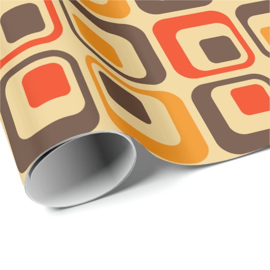 Muster der Retro-Quadrate - rot, braun und orange Geschenkpapier (Rolleneckpunkt)