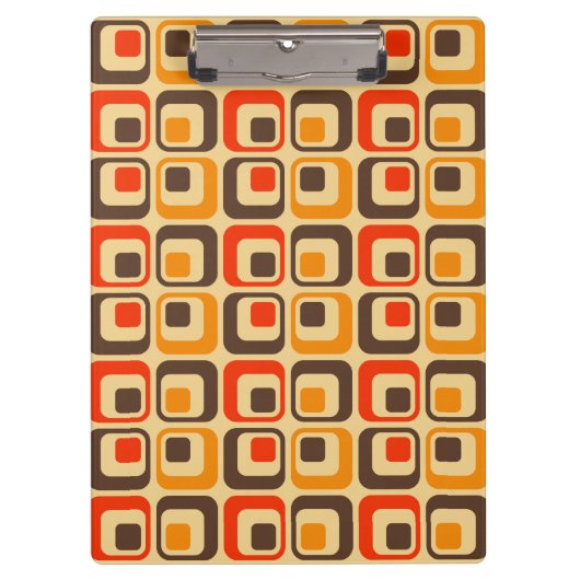 Muster der Retro-Quadrate - rot, braun und orange Klemmbrett (Vorderseite)