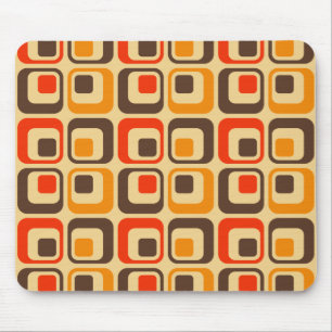 Muster der Retro-Quadrate - rot, braun und orange Mousepad