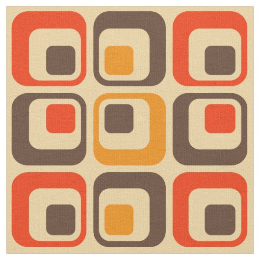 Muster der Retro-Quadrate - rot, braun und orange Stoff (Nahaufnahme)