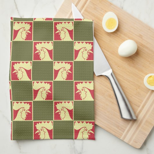 Muster der Rooster-Checkerboard Geschirrtuch (Viertel Falte)
