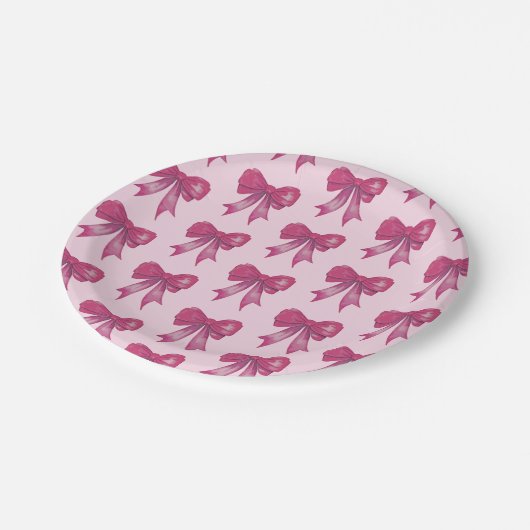 Muster der rosa Bow Ribbon-Liebe Pappteller (Schrägansicht)