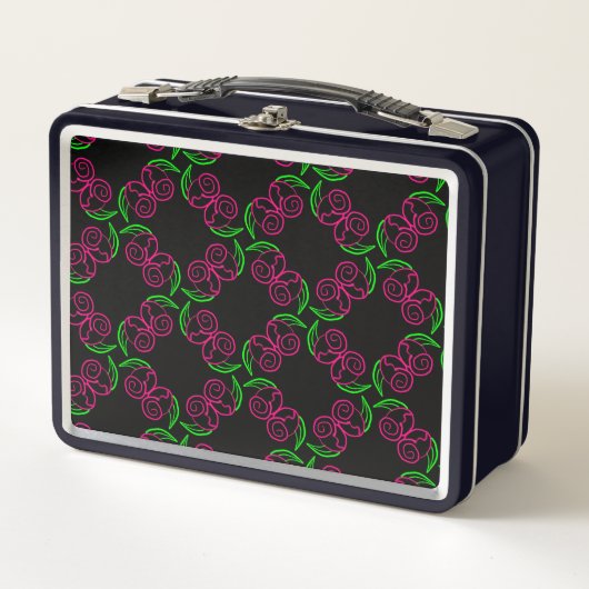 Muster der rosa Rose Metall Brotdose (Vorderseite)