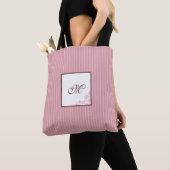 Muster der rosa Stripe-Rose Anfangsskriptmonogramm Tasche (Von Nahem)
