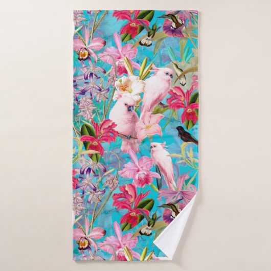 Muster der rosa Tropenvogel und der orchitischen B Badhandtuch Set (Badehandtuch)