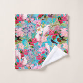 Muster der rosa Tropenvogel und der orchitischen B Badhandtuch Set (Waschlappen)