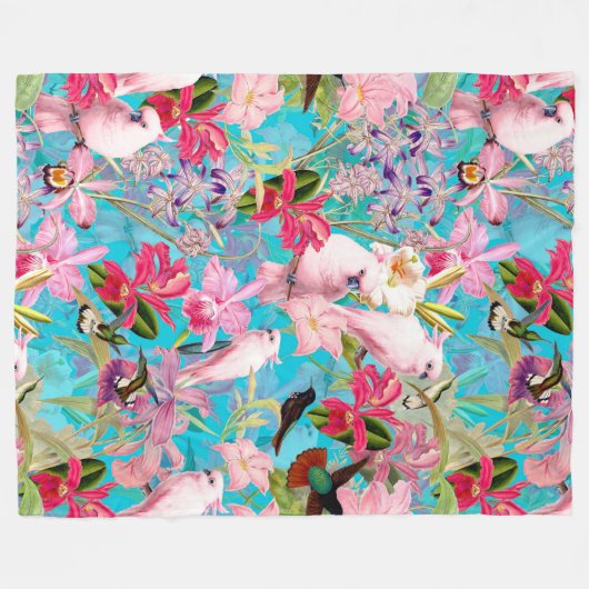 Muster der rosa Tropenvogel und der orchitischen B Fleecedecke (Vorderseite (Horizontal))