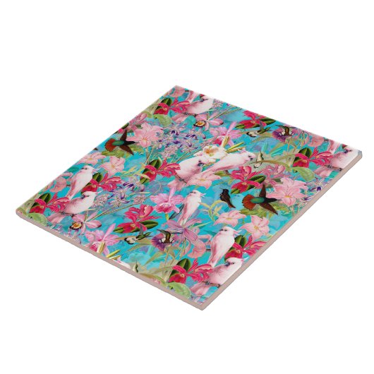 Muster der rosa Tropenvogel und der orchitischen B Fliese (Seite)