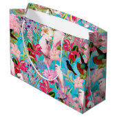 Muster der rosa Tropenvogel und der orchitischen B Große Geschenktüte (Rückseite Schrägansicht)