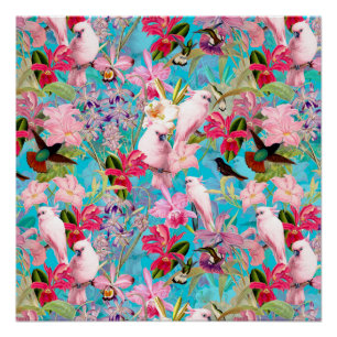 Muster der rosa Tropenvogel und der orchitischen B Poster