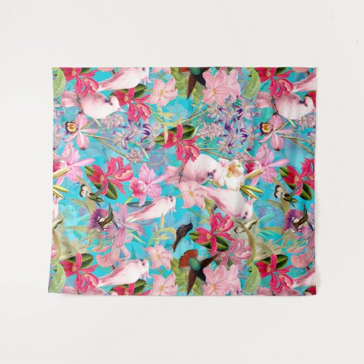 Muster der rosa Tropenvogel und der orchitischen B Wandteppich (Vorderseite (Horizontal))