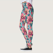 Muster der rosa und blauen großen Blume Leggings (Links)