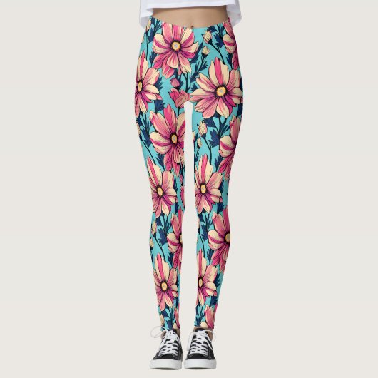 Muster der rosa und blauen großen Blume Leggings (Vorderseite)