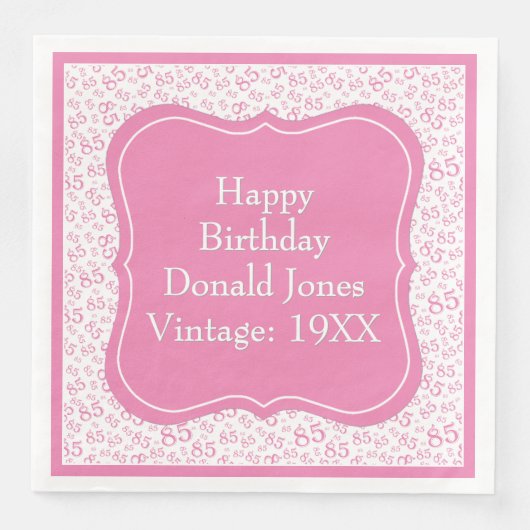 Muster der rosa/weißen Bracket Number (85. Geburts Serviette (Vorderseite)