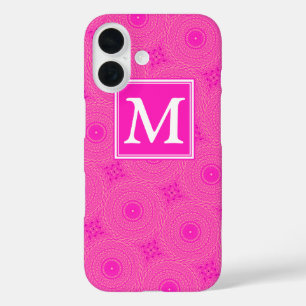 Muster der rosafarbenen Monogramm-Kreise iPhone 16 Hülle