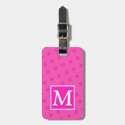 Muster der rosafarbenen Monogramm-Kreise Gepäckanhänger (Vorderseite vertikal)